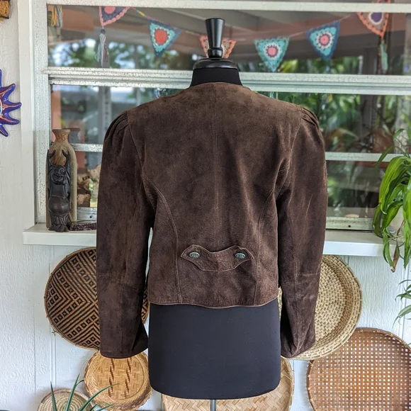Authentic Vintage Landhaus Suede Leather Blazer Dirndl Tirolean Folklore Lg - Picture 2 of 16
